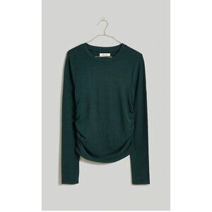 Madewell $38 Brushed Jersey Ruched Long Sleeve Tee Smoky Spruce Size XS NO376